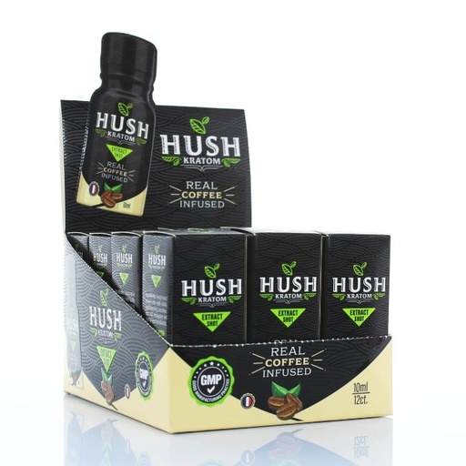HUSH KRATOM EXTRACT COFFEE INFUSED TINCTURE 10ML SHOT 12CT/ BOX