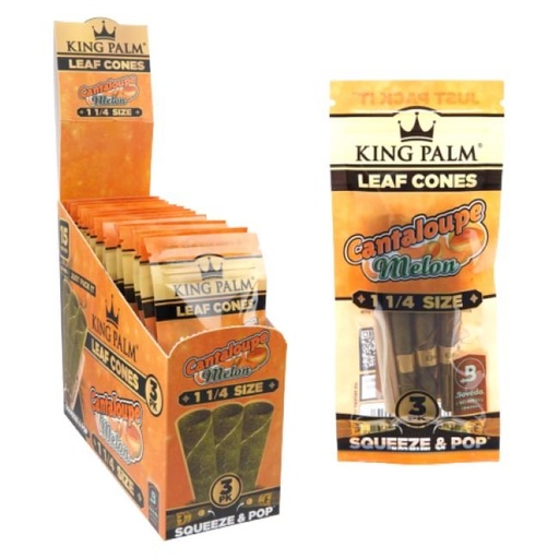 [KP3PK114CANT] KING PALM 3PK 1 1/4 CANTALOUPE MELON FLAVOR LEAF CONES 15CT/ BOX