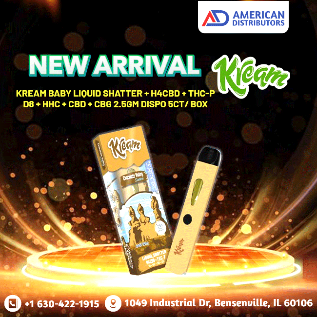 KREAM BABY LIQUID SHATTER + H4CBD + THC-P D8 + HHC + CBD + CBG 2.5GM DISPO 5CT/ BOX