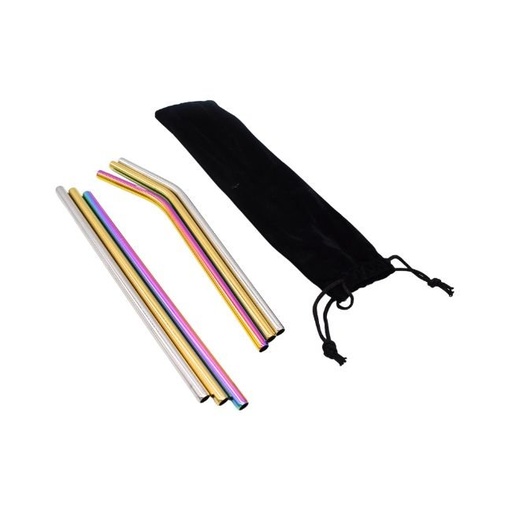 [KZX03] STRAIGHT ALUMINIUM 8MM FANCY COLOR FULL STRAW WITH BRUSH 6CT/ BAG