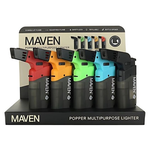 [MAVENPOPPER] MAVEN POPPER MULTI PURPOSE POCKET LIGHTER WITH BOTTLE OPENER 15CT DISPLAY