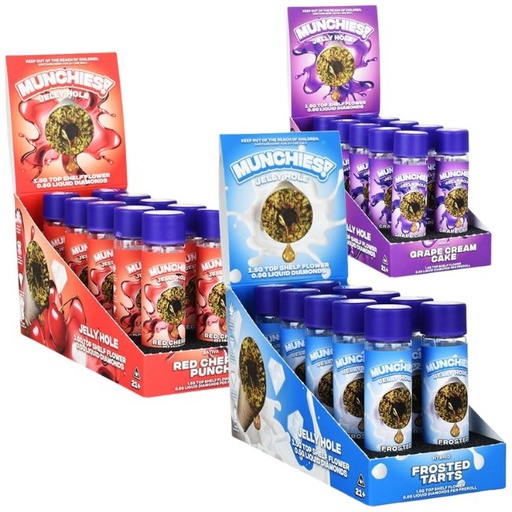 MUNCHIES JELLY HOLE 1.5GM TOP SHELF FLOWER 0.5GM LIQUID DIAMONDS PRE ROLLS JOINTS 10CT/ BOX