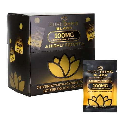 PURE OHMS BLACK 7 HYDROXYMITGRAGYNINE 100MG PER TABLET 1PK/ 20CT BOX