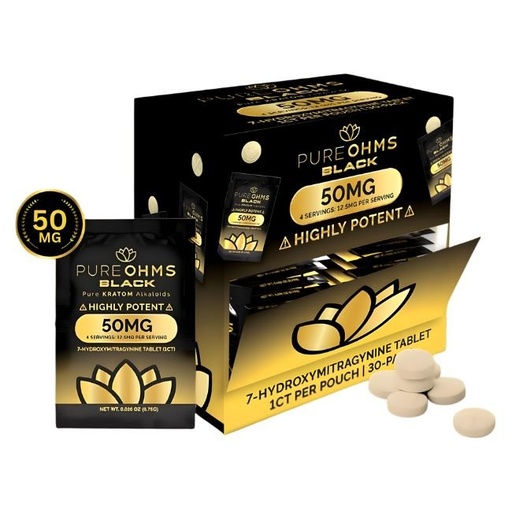 [PUREOHMSBLKTB1PK] PURE OHMS BLACK 7 HYDROXYMITGRAGYNINE 50MG PER TABLET 1PK/ 30CT BOX