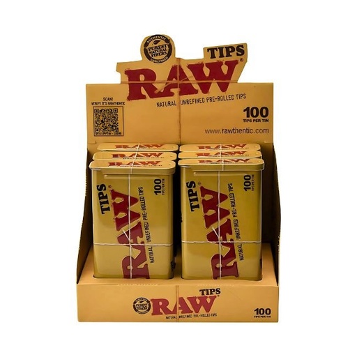 [RAWPRTTIN] RAW PRE-ROLLED TIPS 100 TIPS PER TIN 6 PER BOX