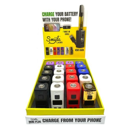 [SMYLEMINIPLUG] SMYLE LABS MINI PLUG 510 CART 450mAH BATTERY ASSORTED COLOR 20CT/ DISPLAY