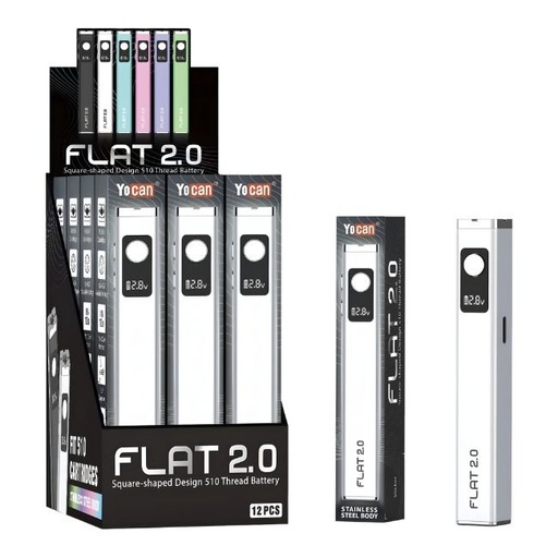 [YOCANFLAT2] YOCAN FLAT 2.0 CARTRIDGE 650mAH VAPE BATTERY ASSORTED COLOR 12CT/ DISPLAY
