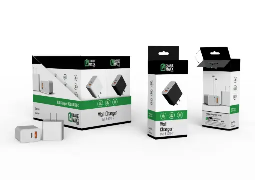 [TC3-DP] Emobii- 18W USB QC 3.0 & USB-C Dual-Port Wall Charger – Black & White – Box of 10 Units