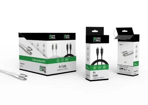 [BR4-8PIN] Emobii- 4ft Braided 2.4A Lightning-to-USB-C Cable – Black & White – Box of 10 Units