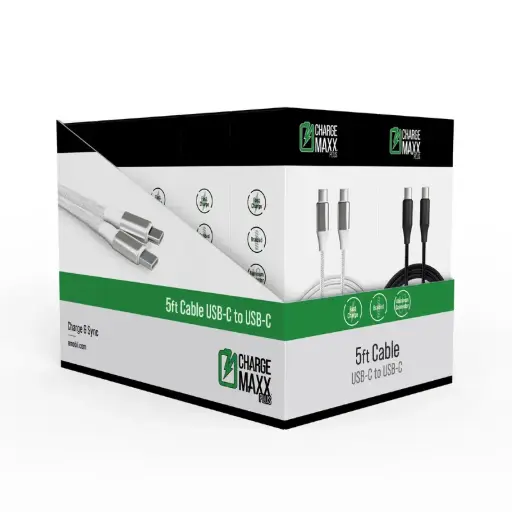 [BR4-TYPEC] Emobii- 5ft Braided 3A USB-C-to-USB-C Cable – Black & White – Box of 10 Units