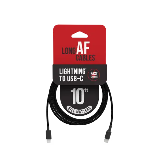 [BR10-8PIN-USBC] Emobii- Long AF 10 ft iPhone-to-USB-C Cable – Black – Box of 6 Units