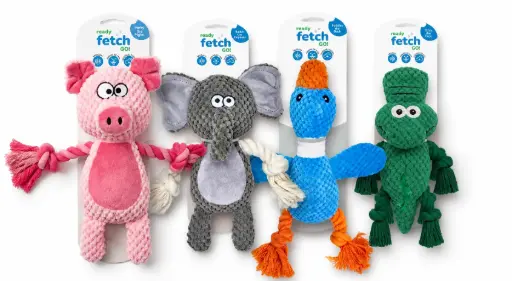 [PTOY-LPLDU & PTOY-LPLEL & PTOY-LPLCR & PTOY-LPLPI] Emobii- Animal Plush Pet Toy – Puddles the Duck, Ozzy the Crocodile, Buddy the Elephant & Porky the Piglet – Box of 4 Units